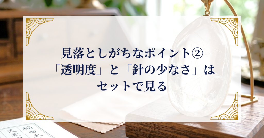 見落としがちなポイント②：「透明度」と「針の少なさ」はセットで見る ミステリーキャットカフェ