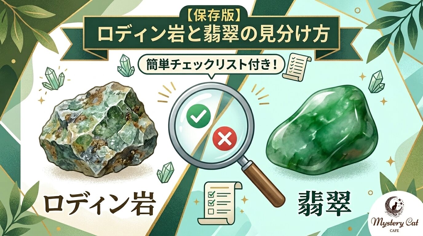 【保存版】ロディン岩と翡翠の見分け方—簡単チェックリスト付き！ ミステリーキャットカフェ